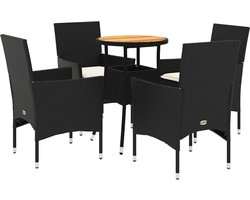 vidaXL - 5-delige - Loungeset - met - kussens - poly - rattan - en - acaciahout - zwart