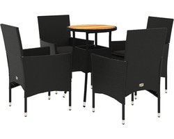 vidaXL - 5-delige - Loungeset - met - kussens - poly - rattan - en - acaciahout - zwart
