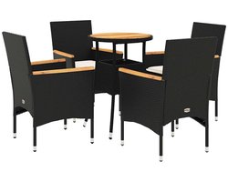 vidaXL 5-delige Loungeset met kussens poly rattan en acaciahout zwart - Tuinset - Tuinsets - Loungeset - Tuintafel