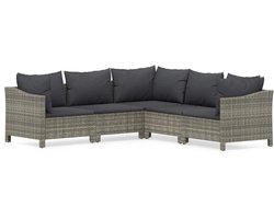 vidaXL - 5-delige - Loungeset - met - kussens - poly - rattan - grijs