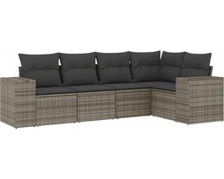 vidaXL - 5-delige - Loungeset - met - kussens - poly - rattan - grijs