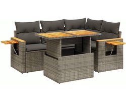 vidaXL - 5-delige - Loungeset - met - kussens - poly - rattan - grijs