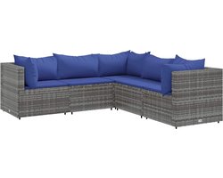 vidaXL - 5-delige - Loungeset - met - kussens - poly - rattan - grijs