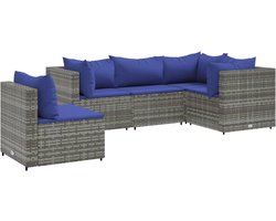 vidaXL - 5-delige - Loungeset - met - kussens - poly - rattan - grijs