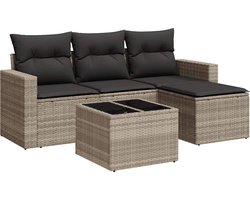 vidaXL - 5-delige - Loungeset - met - kussens - poly - rattan - lichtgrijs