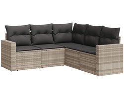 vidaXL - 5-delige - Loungeset - met - kussens - poly - rattan - lichtgrijs