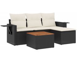 vidaXL - 5-delige - Loungeset - met - kussens - poly - rattan - zwart