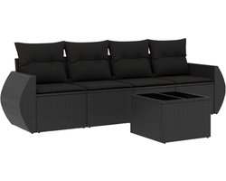 vidaXL - 5-delige - Loungeset - met - kussens - poly - rattan - zwart
