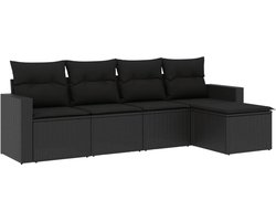 vidaXL - 5-delige - Loungeset - met - kussens - poly - rattan - zwart