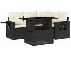 vidaXL - 5-delige - Loungeset - met - kussens - poly - rattan - zwart