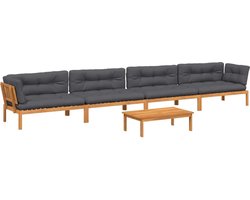 vidaXL - 5-delige - Loungeset - pallet - met - kussens - massief - acaciahout