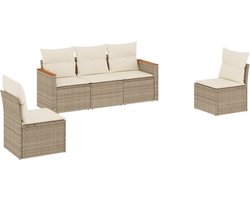 vidaXL 5-delige Loungeset poly rattan beige Loungebank - Lounge Set - Tuinset - Buitendecoratie - Outdoor Furniture