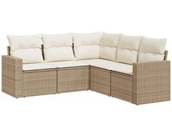 vidaXL 5-delige Loungeset - Poly Rattan Beige Tuinset - Lounge Set - Buitendecoratie - Garden Furniture - Outdoor Seating