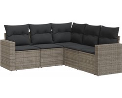 vidaXL 5-delige Loungeset Poly Rattan Grijs