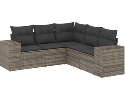 vidaXL 5-delige Loungeset poly rattan grijs Tuin Lounge Set - Loungebank - Tuinset - PE Rattan - Outdoor Furniture