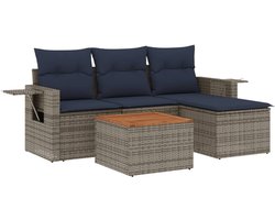 vidaXL - 5-delige - tuinbankset - met - kussens, - grijs - polyrotan