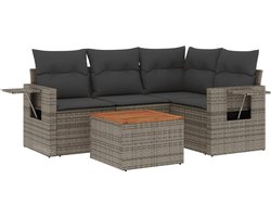 vidaXL - 5-delige - tuinbankset - met - kussens, - grijs - polyrotan