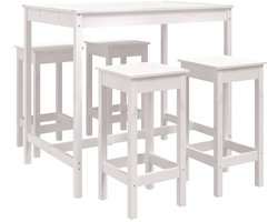 vidaXL - 5-delige - Tuinbarset - massief - grenenhout - wit