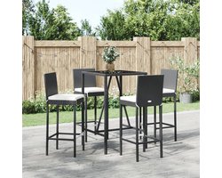 vidaXL - 5-delige - Tuinbarset - met - kussens - poly - rattan - zwart