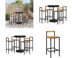 vidaXL - 5-delige - Tuinbarset - poly - rattan - en - massief - acaciahout - zwart