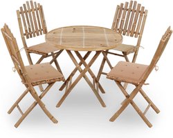 vidaXL - 5-delige - Tuinset - inklapbaar - met - kussens - bamboe