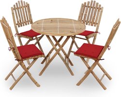 vidaXL - 5-delige - Tuinset - inklapbaar - met - kussens - bamboe