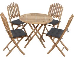 vidaXL - 5-delige - Tuinset - inklapbaar - met - kussens - bamboe