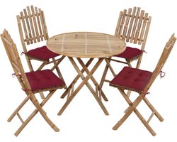 vidaXL - 5-delige - Tuinset - inklapbaar - met - kussens - bamboe