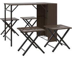 vidaXL - 5-delige - Tuinset - inklapbaar - poly - rattan - bruin