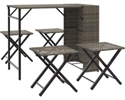 vidaXL - 5-delige - Tuinset - inklapbaar - poly - rattan - grijs