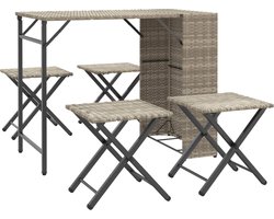 vidaXL - 5-delige - Tuinset - inklapbaar - poly - rattan - lichtgrijs