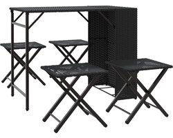 vidaXL - 5-delige - Tuinset - inklapbaar - poly - rattan - zwart