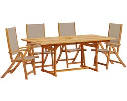 vidaXL - 5-delige - Tuinset - massief - acaciahout - en - textileen