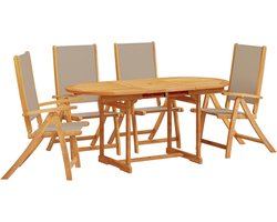 vidaXL - 5-delige - Tuinset - massief - acaciahout - en - textileen