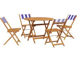 vidaXL - 5-delige - Tuinset - massief - hout - en - stof - blauw - en - wit