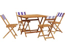 vidaXL - 5-delige - Tuinset - massief - hout - en - stof - blauw - en - wit