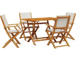 vidaXL - 5-delige - Tuinset - massief - hout - en - stof - crèmewit