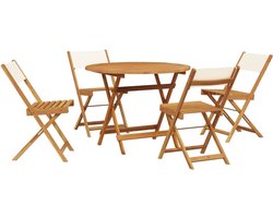 vidaXL - 5-delige - Tuinset - massief - hout - en - stof - crèmewit