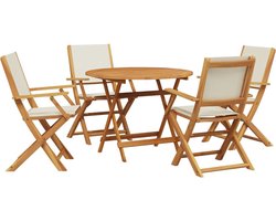 vidaXL - 5-delige - Tuinset - massief - hout - en - stof - crèmewit
