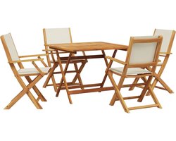 vidaXL - 5-delige - Tuinset - massief - hout - en - stof - crèmewit