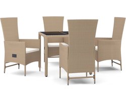 vidaXL 5-delige Tuinset met kussens - Beige Tuinset - PE-rattan - Lounge Set - Outdoor Furniture - Eetkamerset