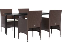 vidaXL - 5-delige - Tuinset - met - kussens - bruin - en - zwart