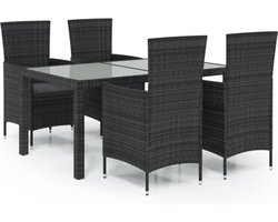 vidaXL - 5-delige - Tuinset - met - kussens - poly - rattan - zwart