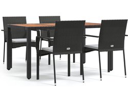 vidaXL - 5-delige - Tuinset - met - kussens - poly - rattan - zwart