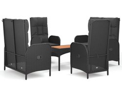 vidaXL - 5-delige - Tuinset - met - kussens - poly - rattan - zwart