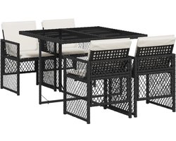 vidaXL - 5-delige - Tuinset - met - kussens - poly - rattan - zwart