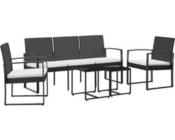 vidaXL 5-delige Tuinset - Met kussens - Polypropeen Rattan Tuinmeubel Set - Eettafel - Lounge Set - Buitendecoratie - Outdoor Furniture