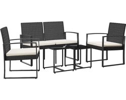 vidaXL - 5-delige - Tuinset - met - kussens - polypropeen - rattan - zwart
