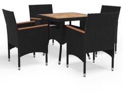 vidaXL - 5-delige - Tuinset - poly - rattan - en - acaciahout - zwart