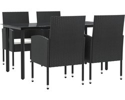vidaXL - 5-delige - Tuinset - poly - rattan - en - staal - zwart